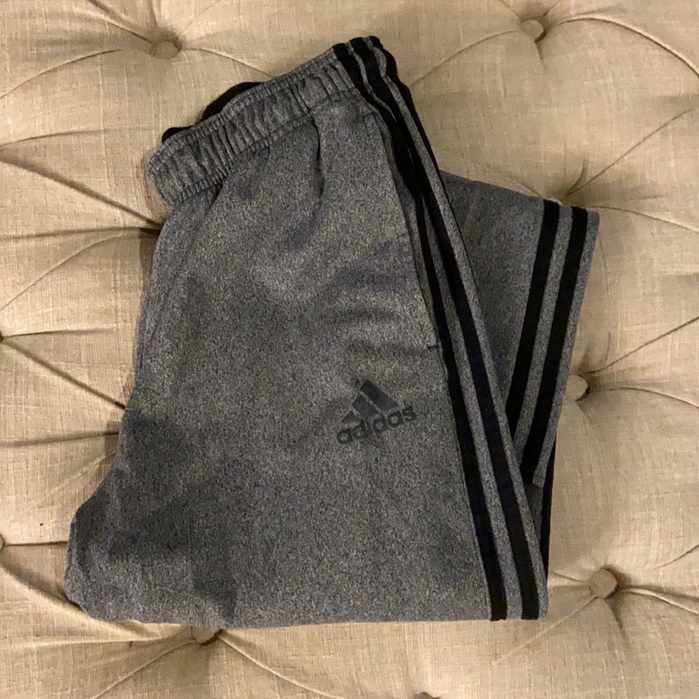 Women’s adidas grey joggers with black stripe